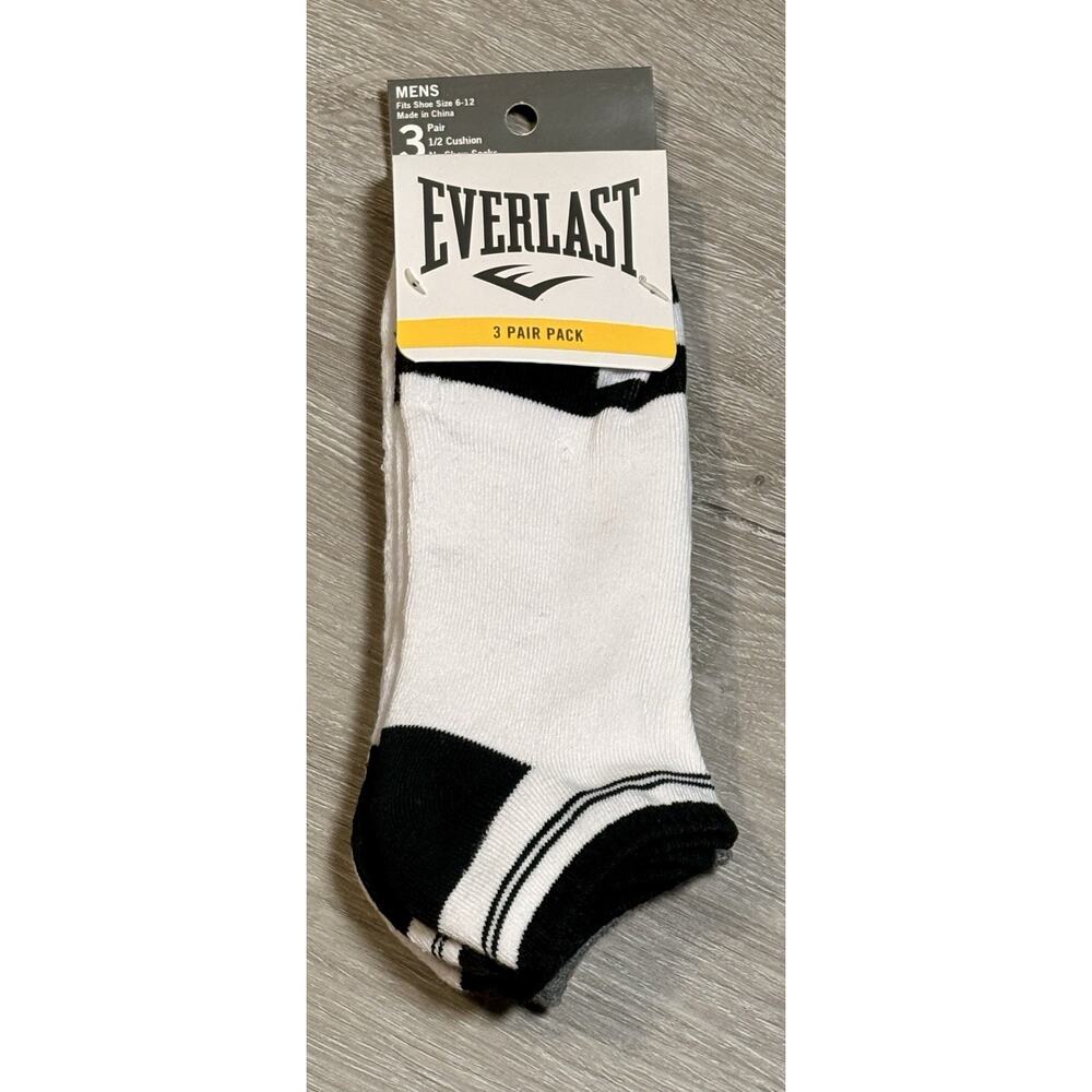 Everlast Men's No Show Socks Shoe Size 6-12 White 1/2 Cushion 3 Pairs NWT